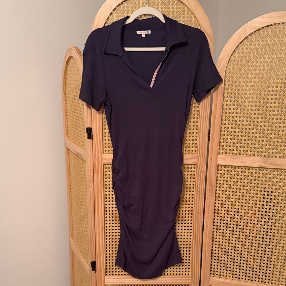 Sundry Blue Collared Shirt Dress